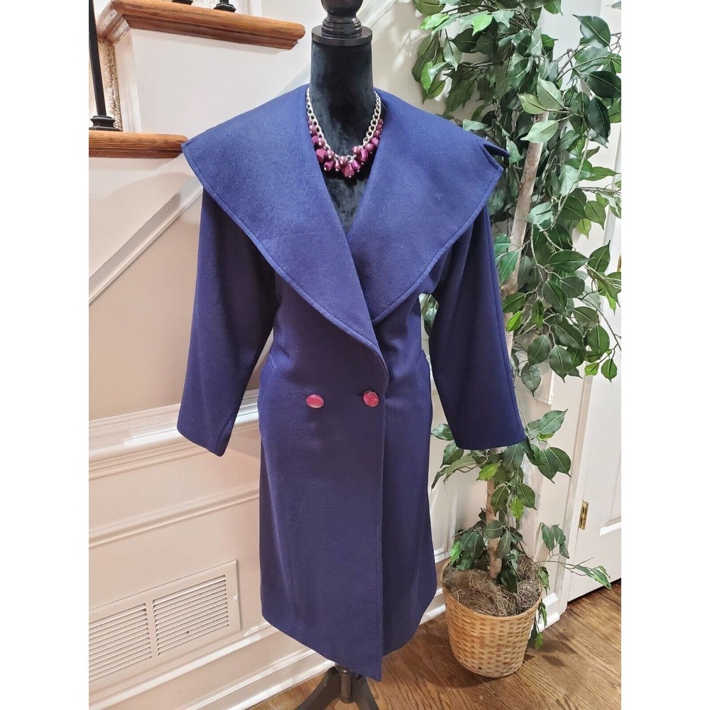 Fashion Act Women's Solid Blue Long Sleeve Double Breasted Long Jacket Size XL